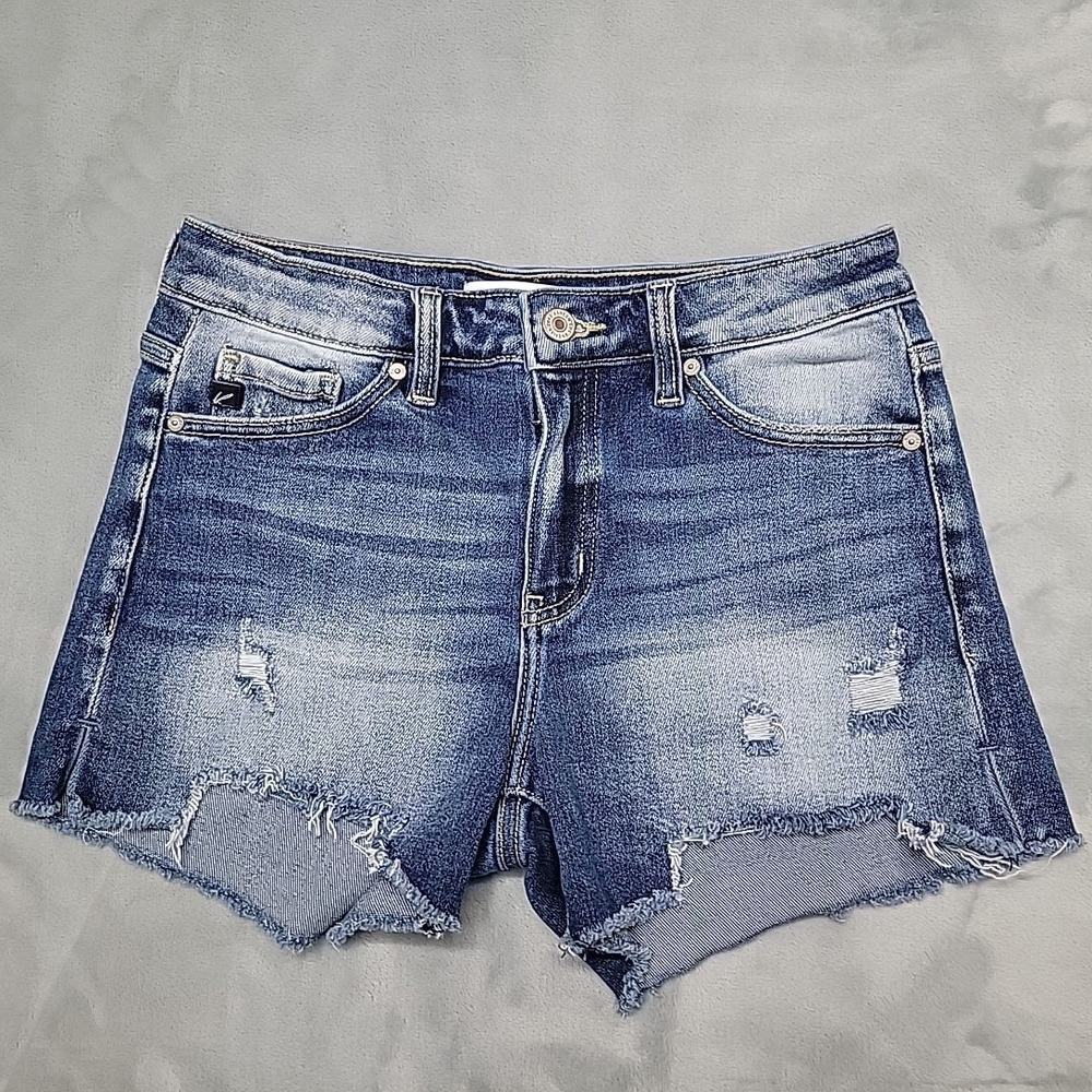 Kancan Shorts Womens M Blue Distressed Raw Hem Jean Cut Off Denim Grunge Boho